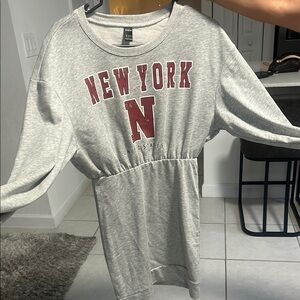 Gray New York Graphic Sweatshirt Dress